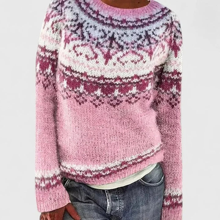 Women's Fair Isle Sweater in Pink, front view