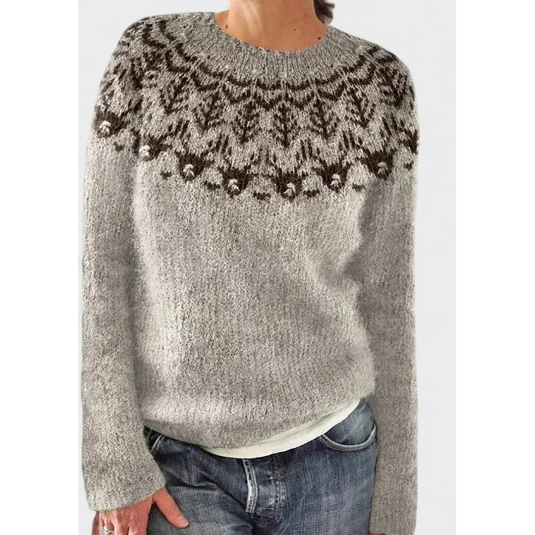 Women's Fair Isle Sweater in Gray, front view
