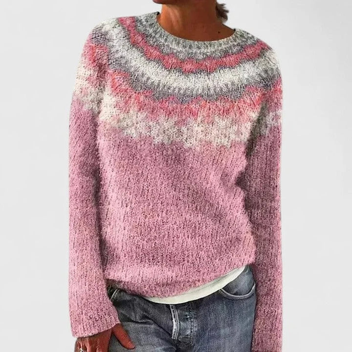Women's Fair Isle Sweater in Dusty Pink, front view
