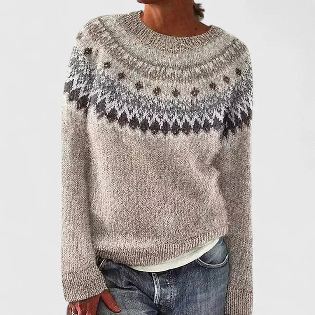 Women's Fair Isle Sweater in Heather Gray, front view