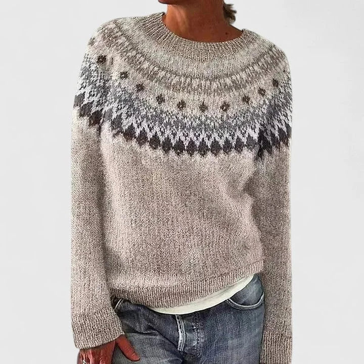 Women's Fair Isle Sweater in Heather Gray, front view