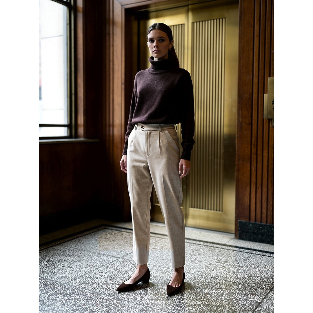 Women's Herringbone Pants in Beige, front view