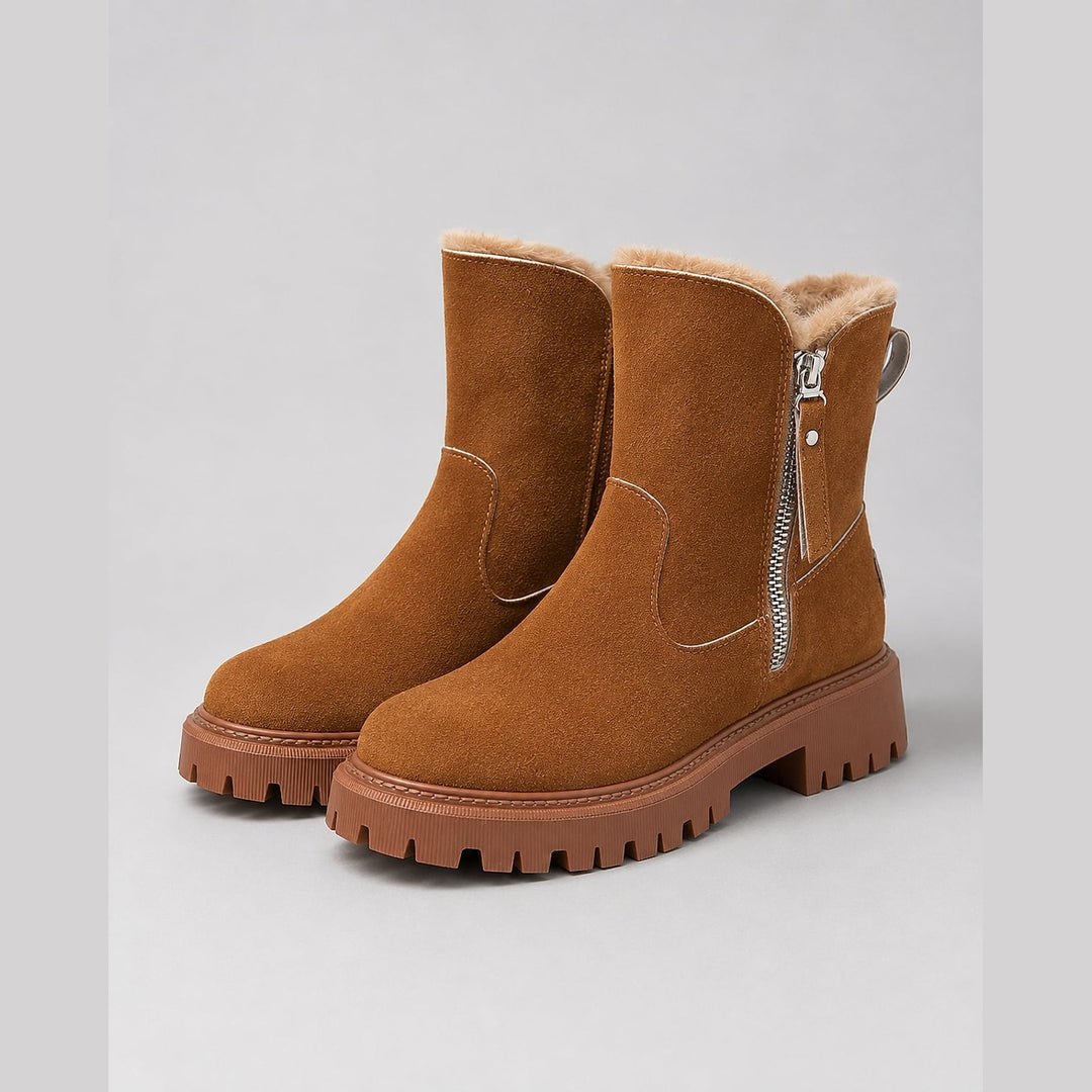 Women's Faux Fur Lined Ankle Boots in Brown, front view