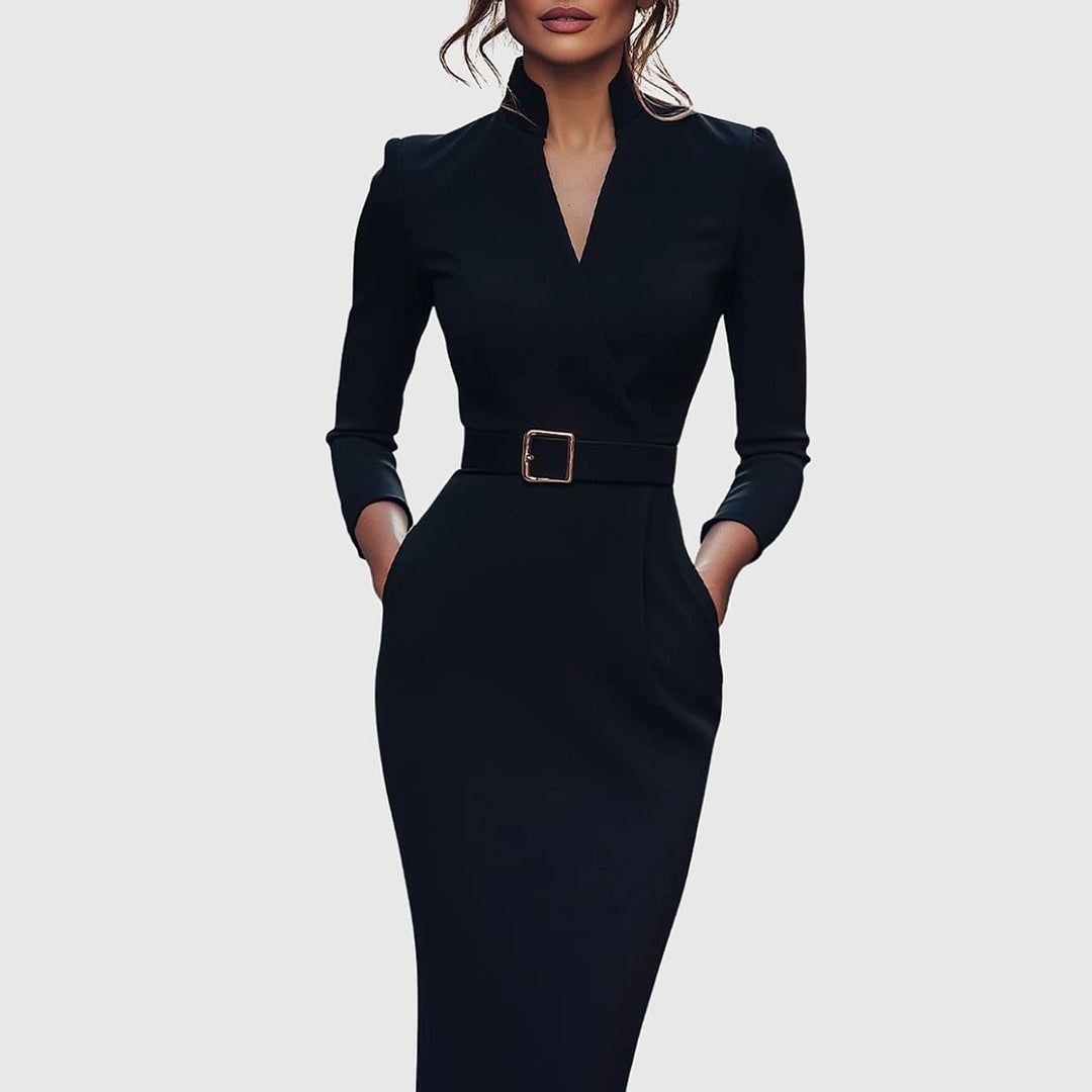Women's Long Sleeve Midi Dress, front view