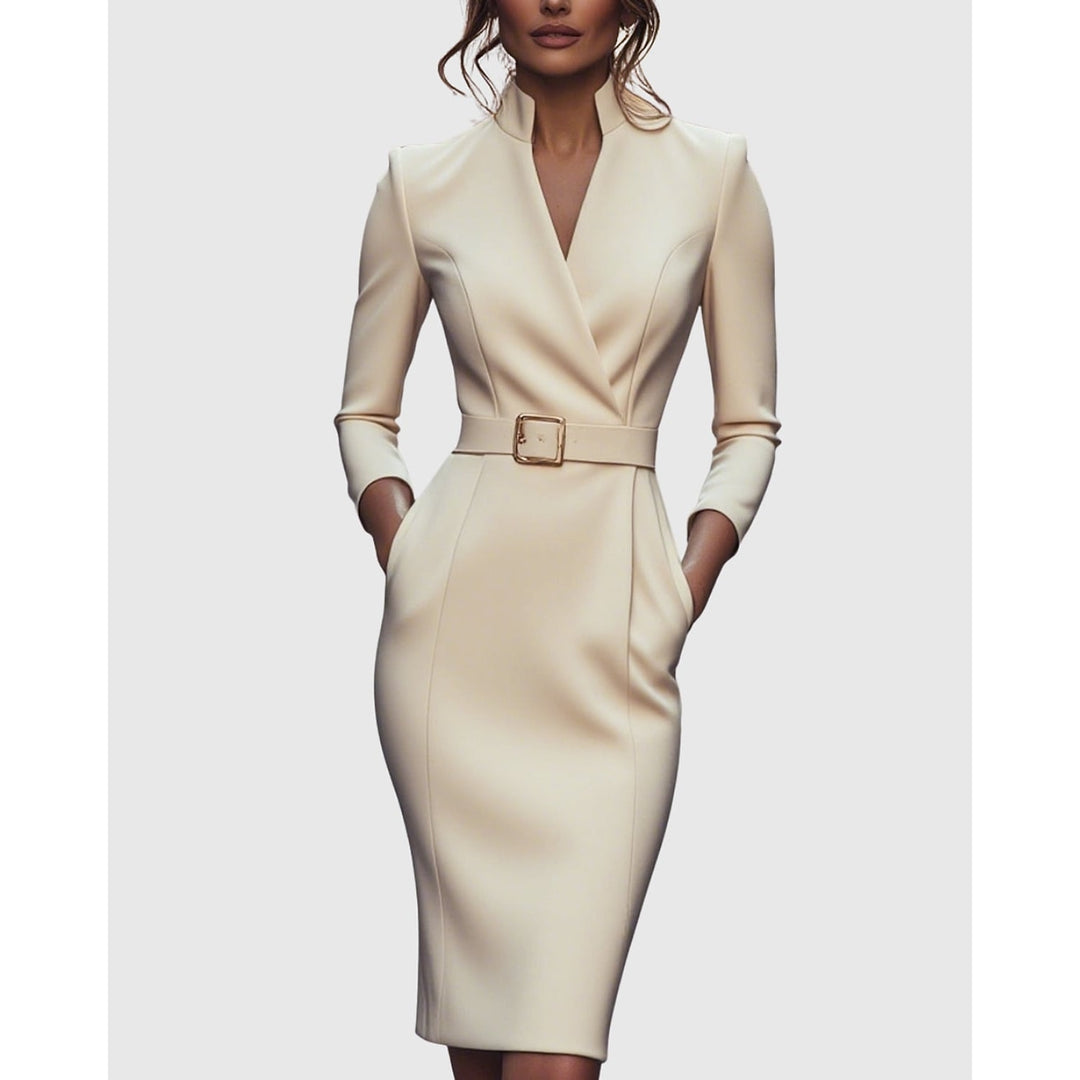 Women's Long Sleeve Midi Dress in Peach, front view