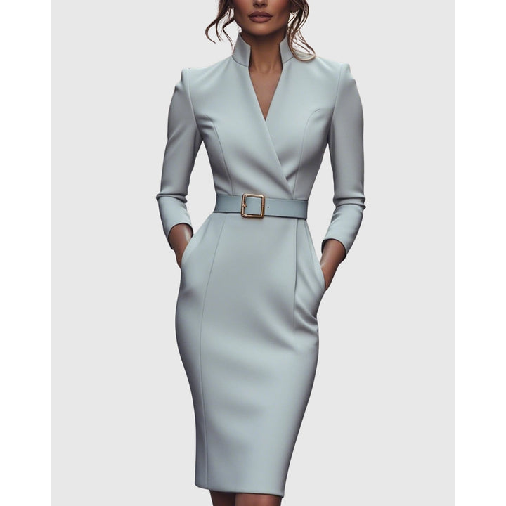 Women's Long Sleeve Midi Dress in Gray, front view