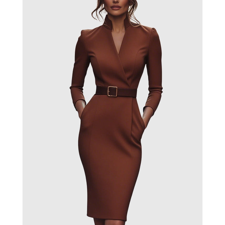 Women's Long Sleeve Midi Dress in Rust, front view
