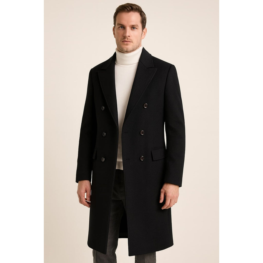 Men's Long Overcoat in Black, front view
