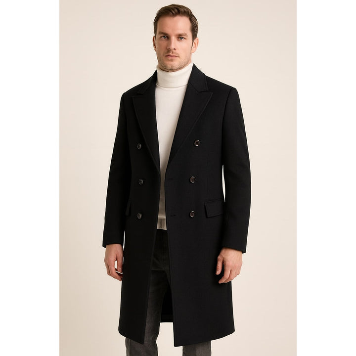 Men's Long Overcoat in Black, front view
