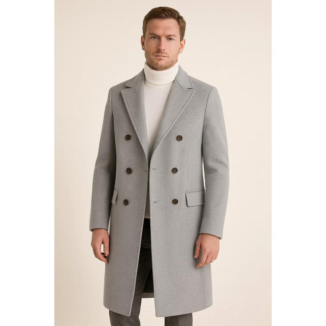 Men's Long Overcoat in Gray, front view