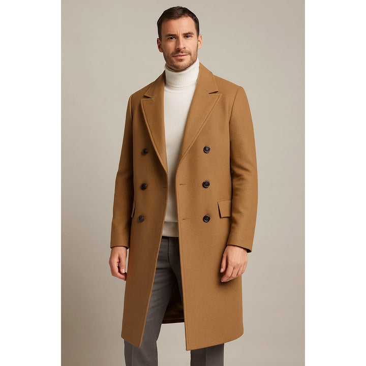 Men's Long Overcoat in Camel, front view