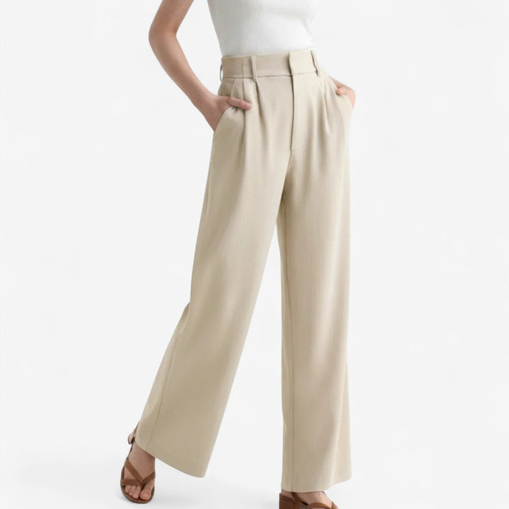 Women’s Tailored Wide Leg Pants in Beige, front view