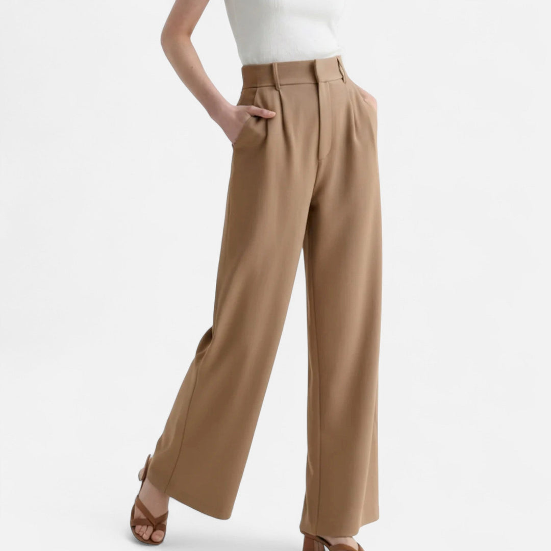 Women’s Tailored Wide Leg Pants in Khaki, front view