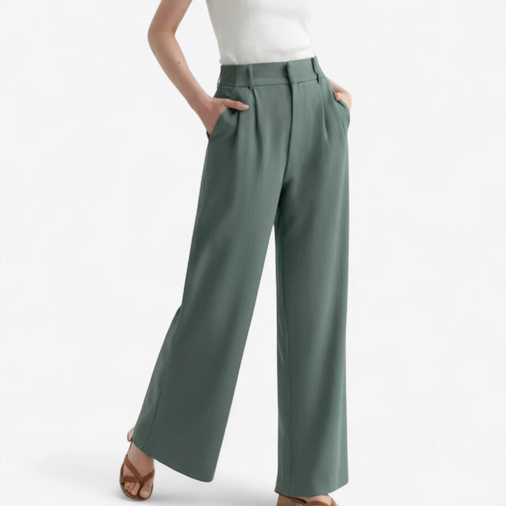 Women’s Tailored Wide Leg Pants in Green, front view