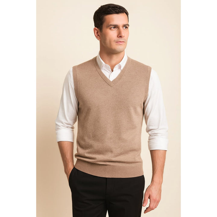 Men's Sweater Vest in Brown, front view