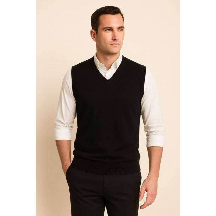 Men's Sweater Vest in Black, front view