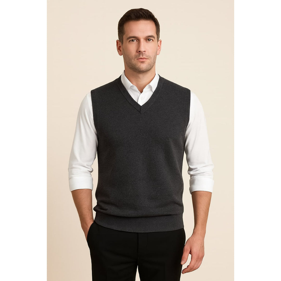 Men's Sweater Vest in Dark Gray, front view