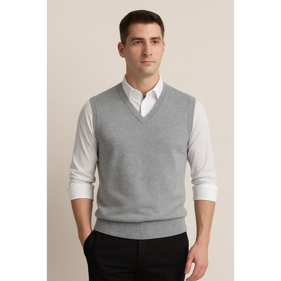 Men's Sweater Vest in Light Gray, front view