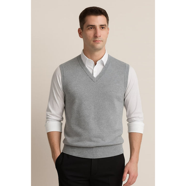 Men's Sweater Vest in Light Gray, front view