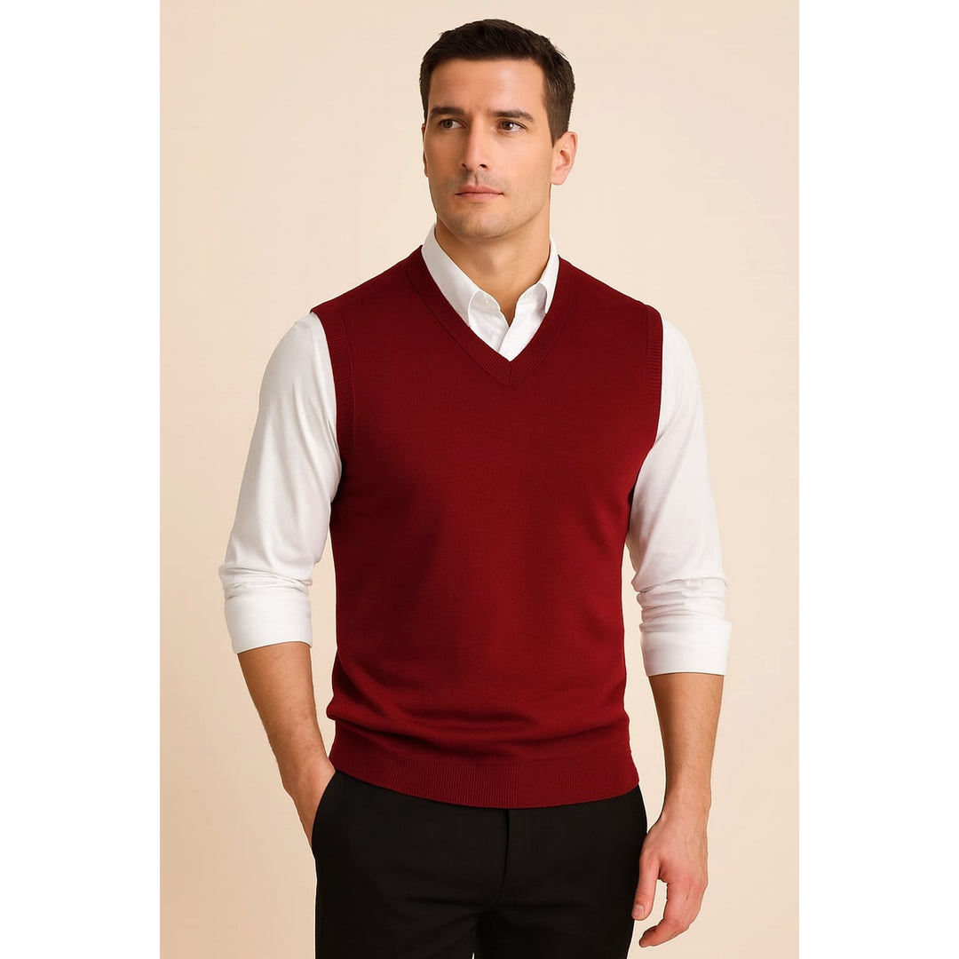 Men's Sweater Vest in Red, front view