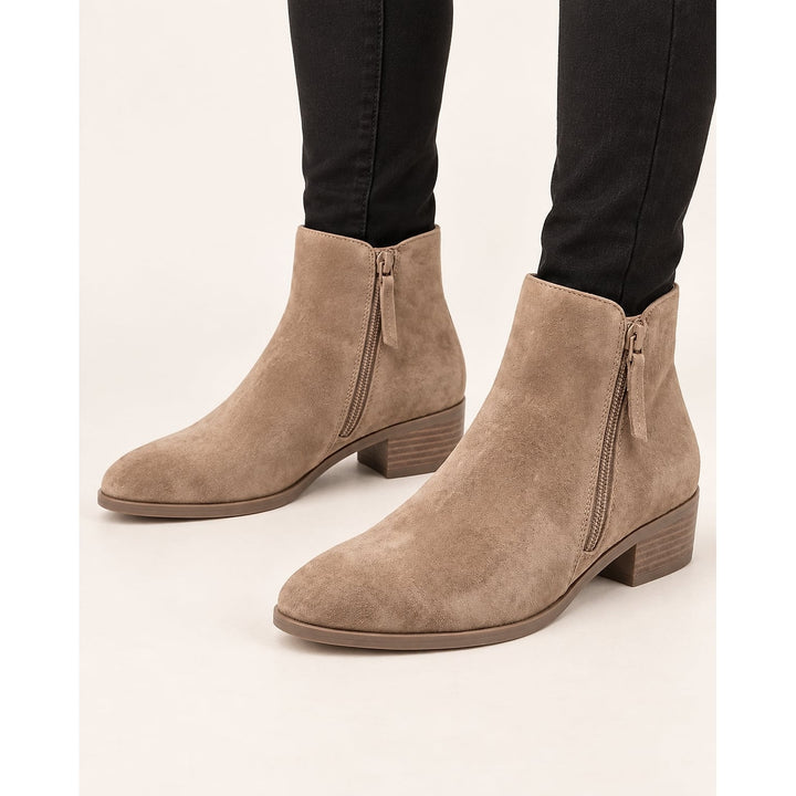 Women's Wide Fit Ankle Boots in Beige, front view