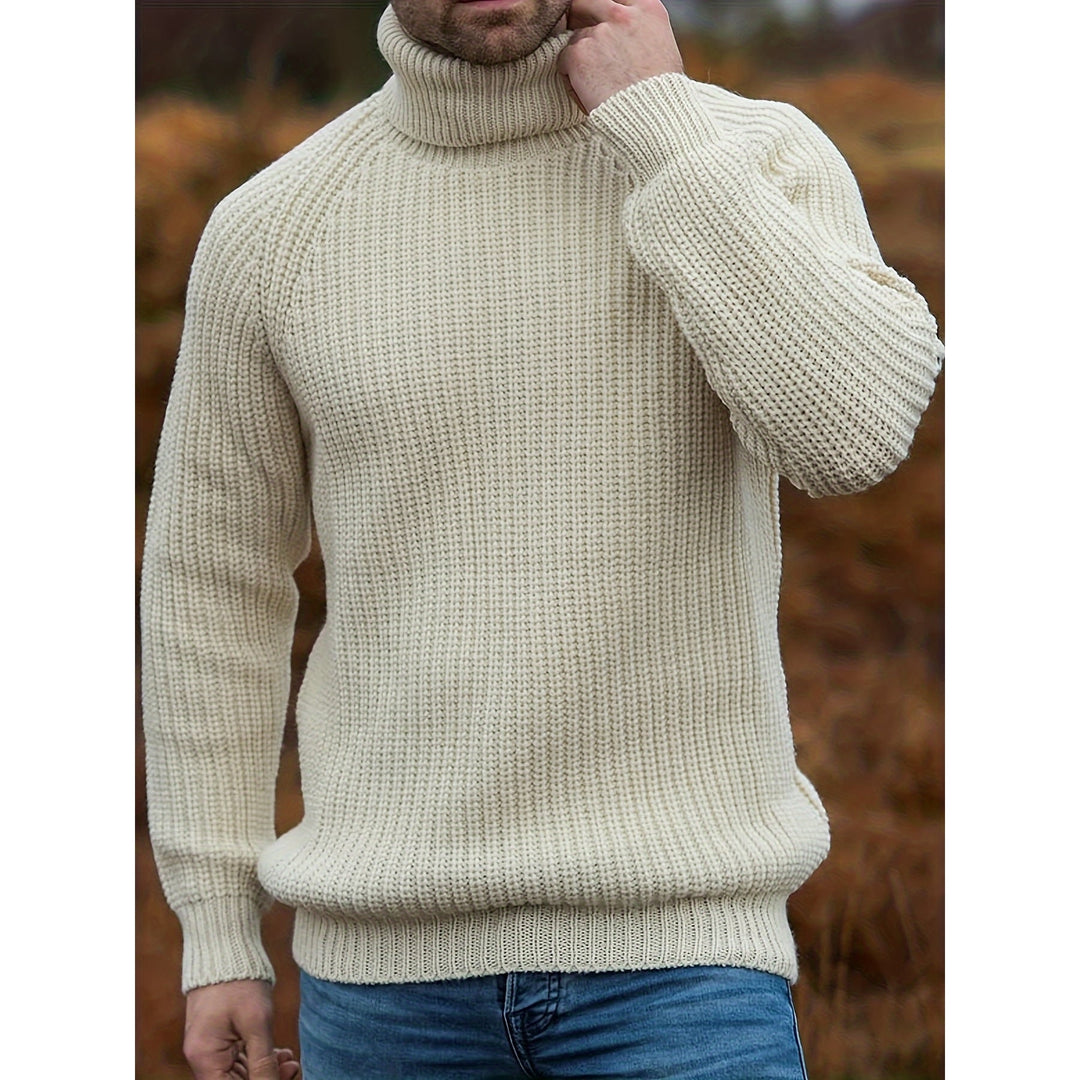 Men's Christmas Turtleneck Sweater in Beige, front view