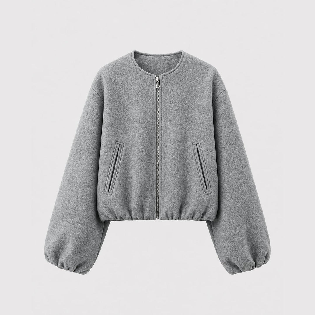 Women's Cropped Bomber Jacket in Gray, front view