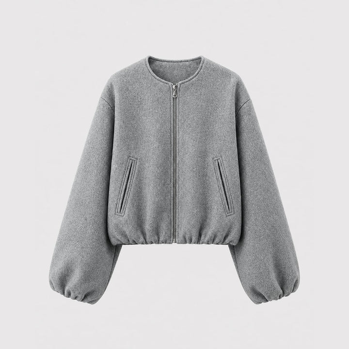 Women's Cropped Bomber Jacket in Gray, front view