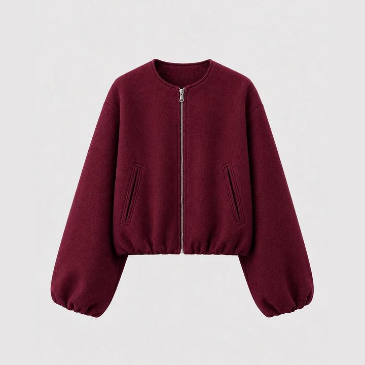Women's Cropped Bomber Jacket in Burgundy, front view