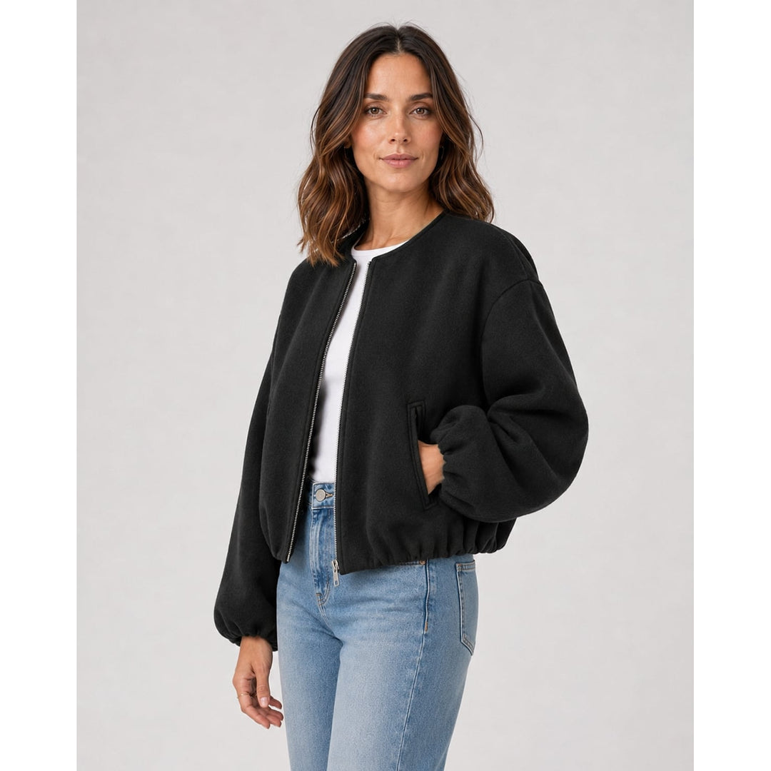 Women's Cropped Bomber Jacket, front view 2