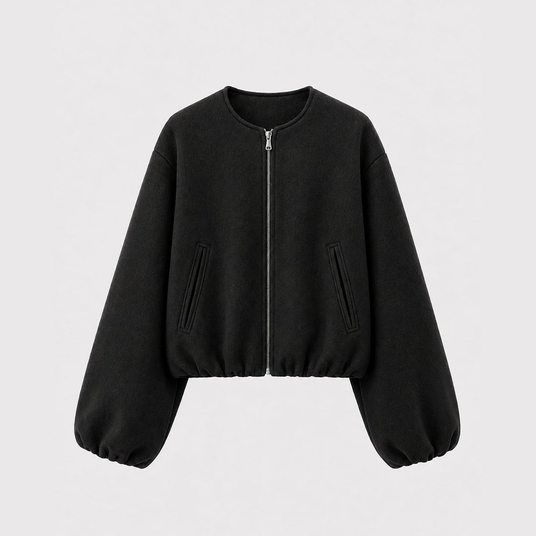 Women's Cropped Bomber Jacket in Black, front view