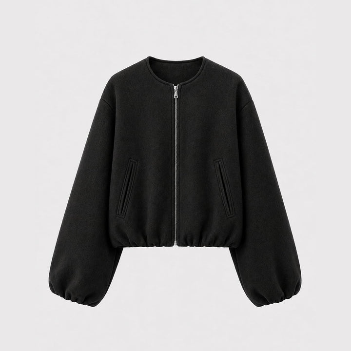 Women's Cropped Bomber Jacket in Black, front view