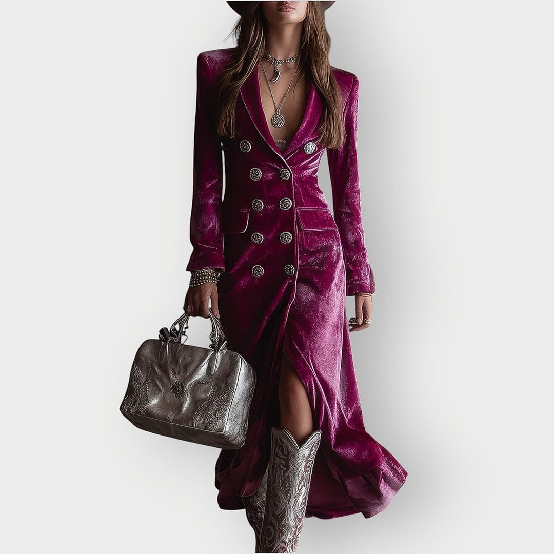 Women's Velvet Dress in Lilac, front view