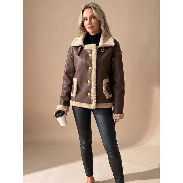 Women's Faux Leather Jacket in Brown, front view