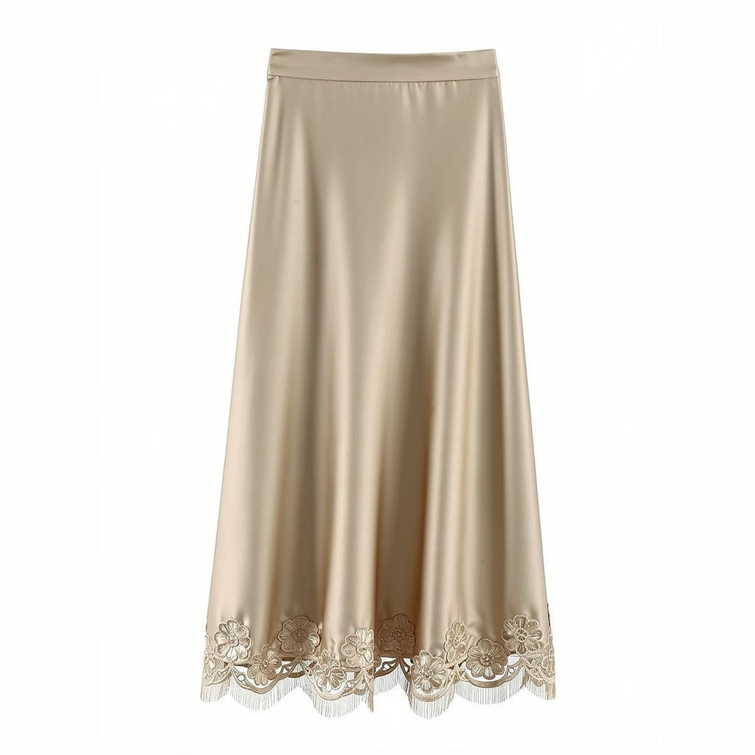 Women's Satin Skirt in Gold, front view