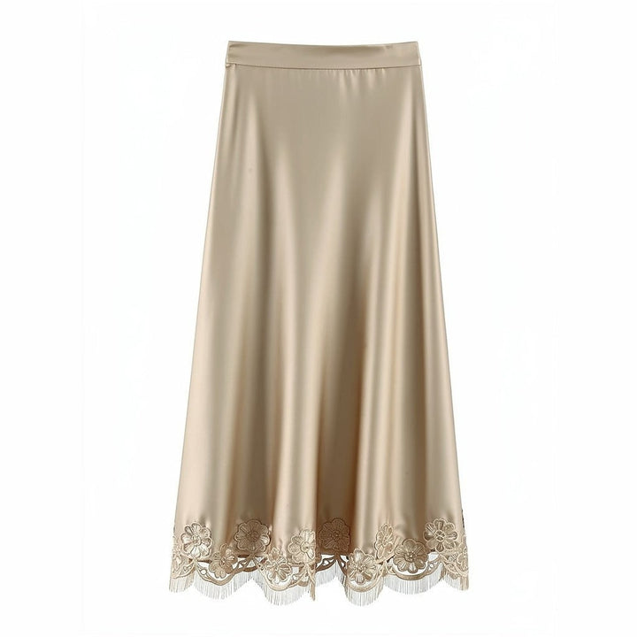 Women's Satin Skirt in Gold, front view