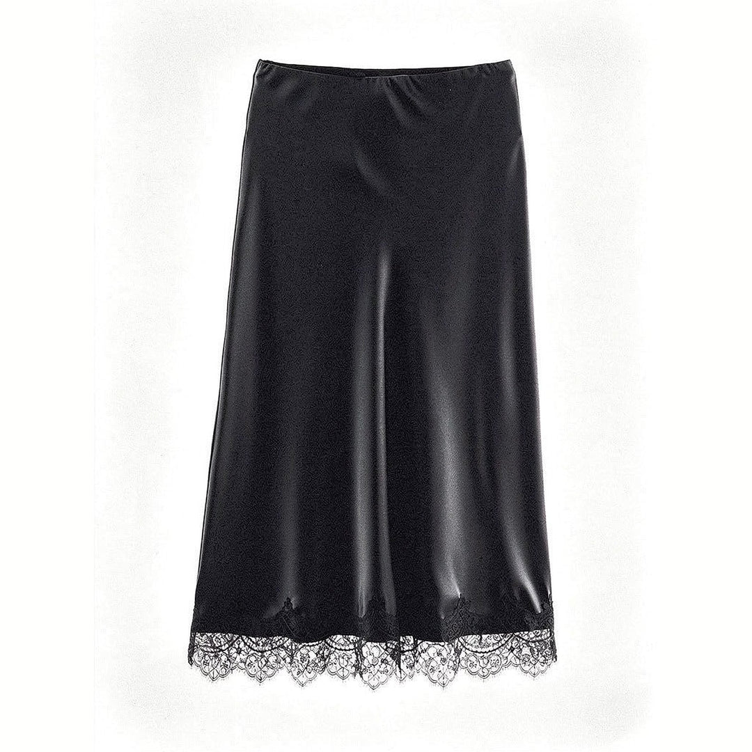 Women’s Satin Skirt in Black, front view