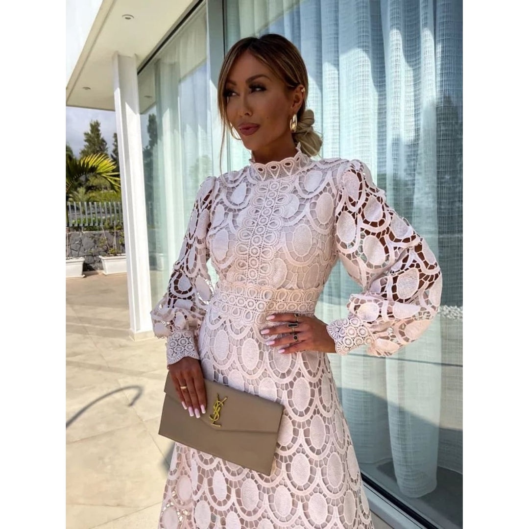 Women's Long Sleeve Party Dress in Pink, front view