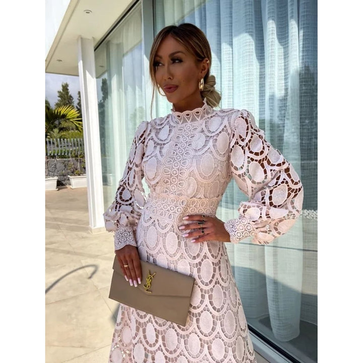 Women's Long Sleeve Party Dress in Pink, front view