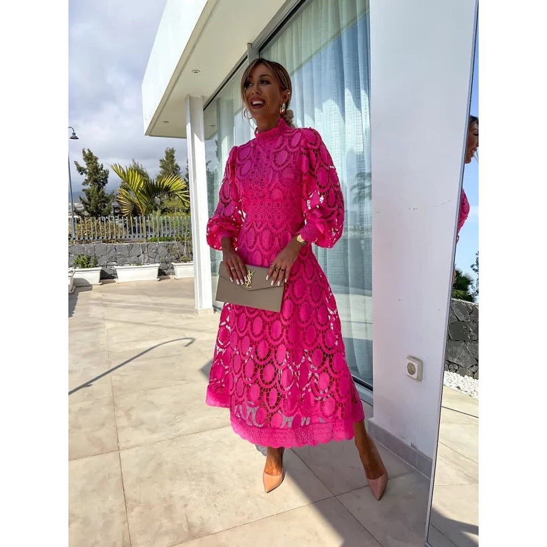 Women's Long Sleeve Party Dress in Light Pink, front view