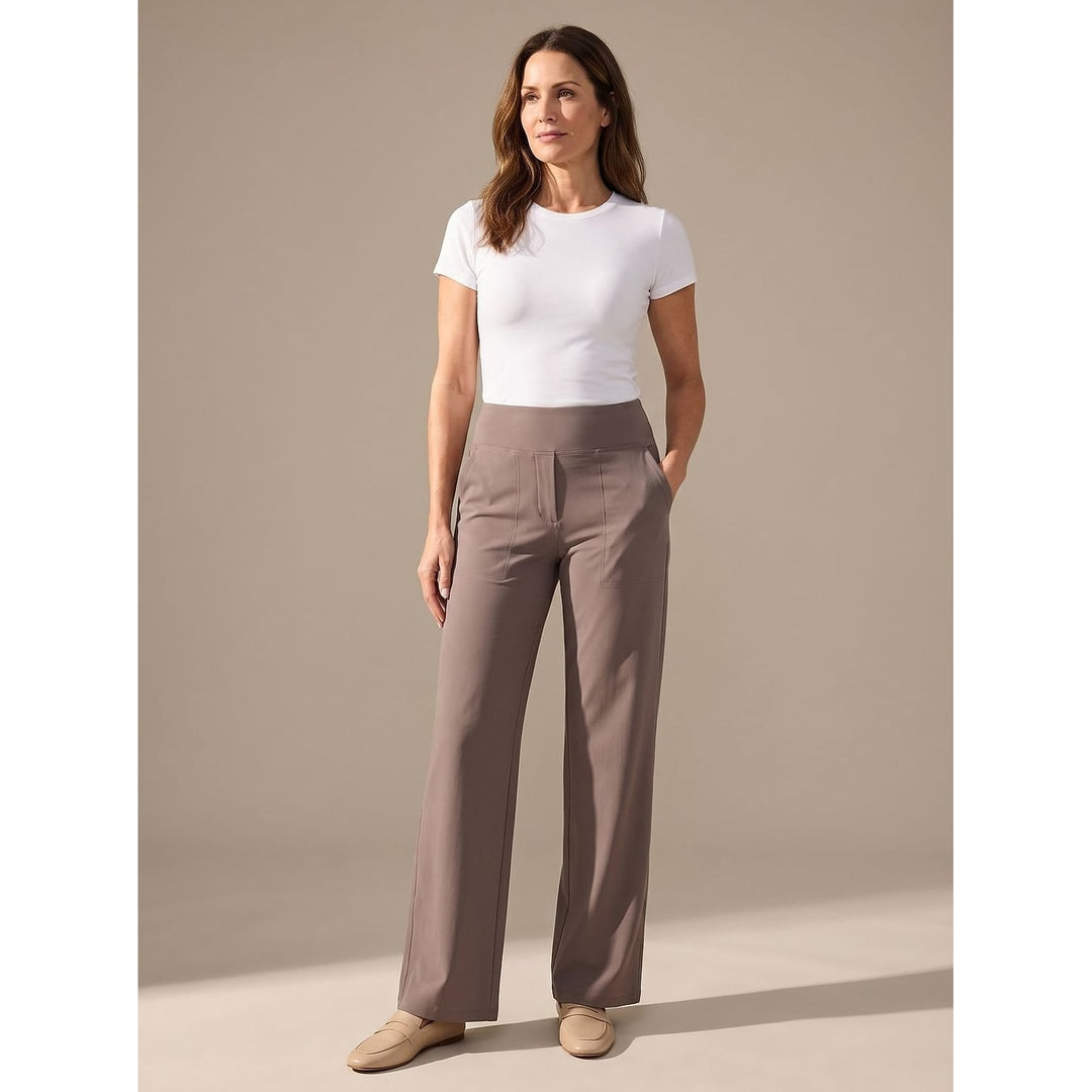Women's High Waisted Wide Leg Pants in Taupe, front view