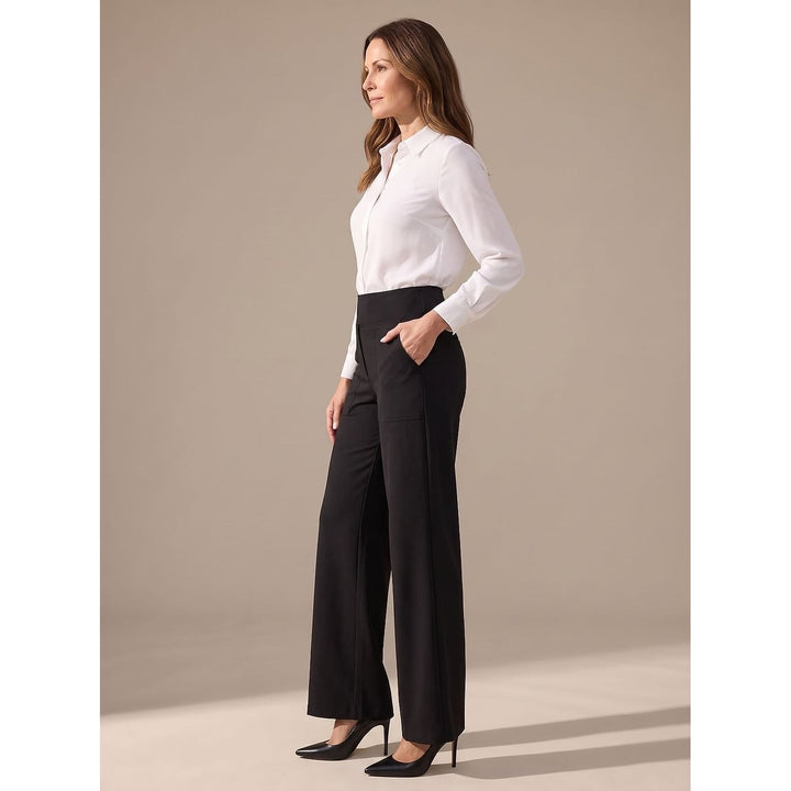 Women's High Waisted Wide Leg Pants in Black, side view
