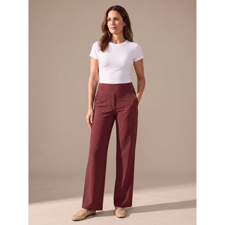 Women's High Waisted Wide Leg Pants in Red, front view