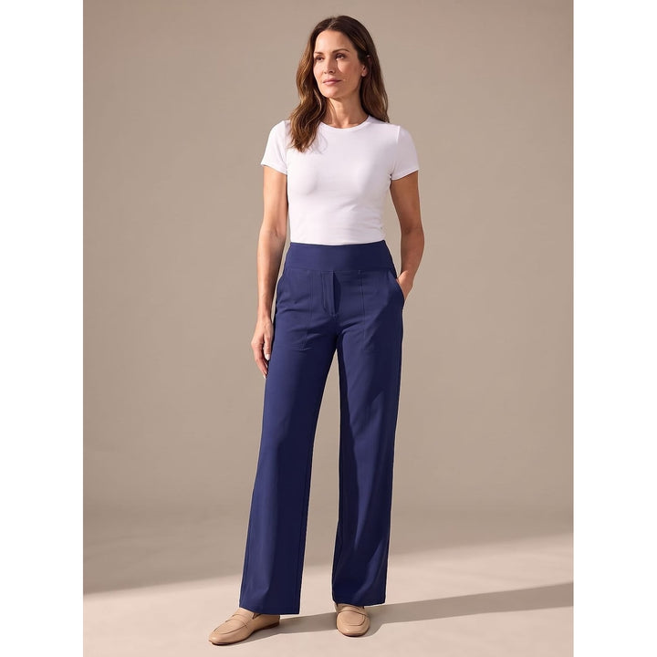 Women's High Waisted Wide Leg Pants in Blue, front view