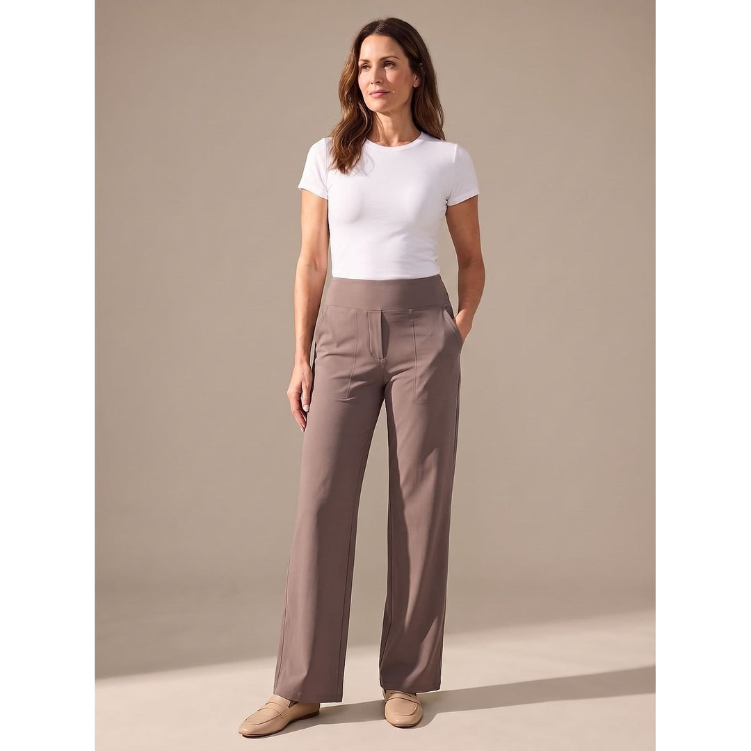 Women's High Waisted Wide Leg Pants in Brown, front view