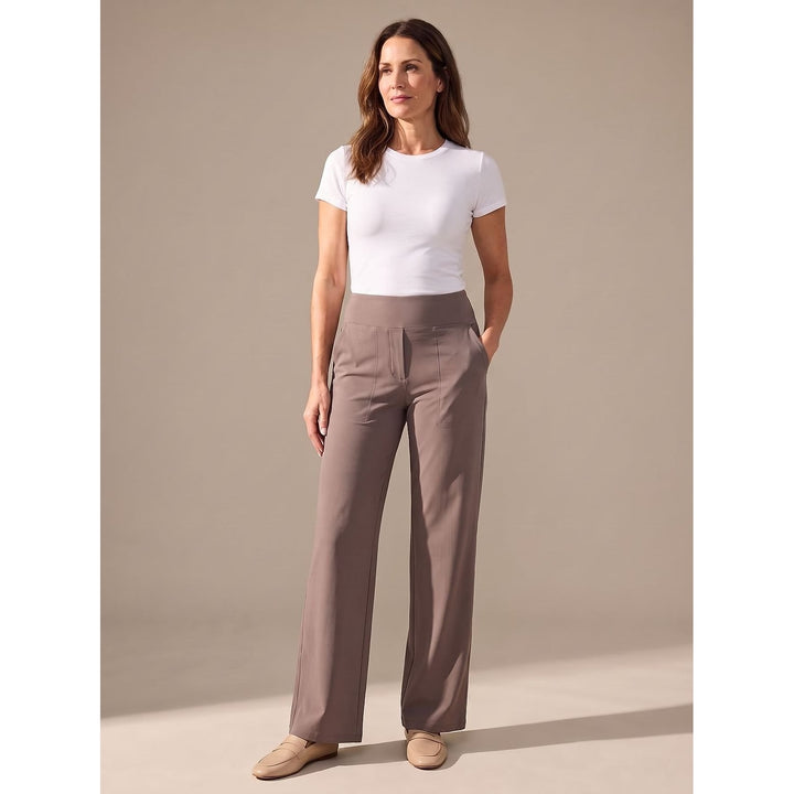 Women's High Waisted Wide Leg Pants in Brown, front view