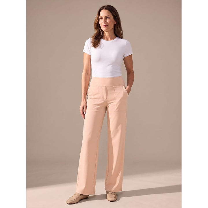 Women's High Waisted Wide Leg Pants in Peach, detail view