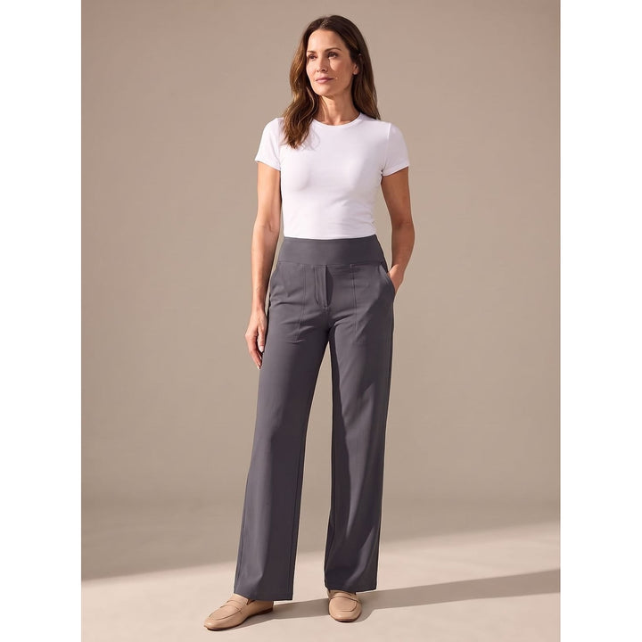 Women's High Waisted Wide Leg Pants in Gray, front view