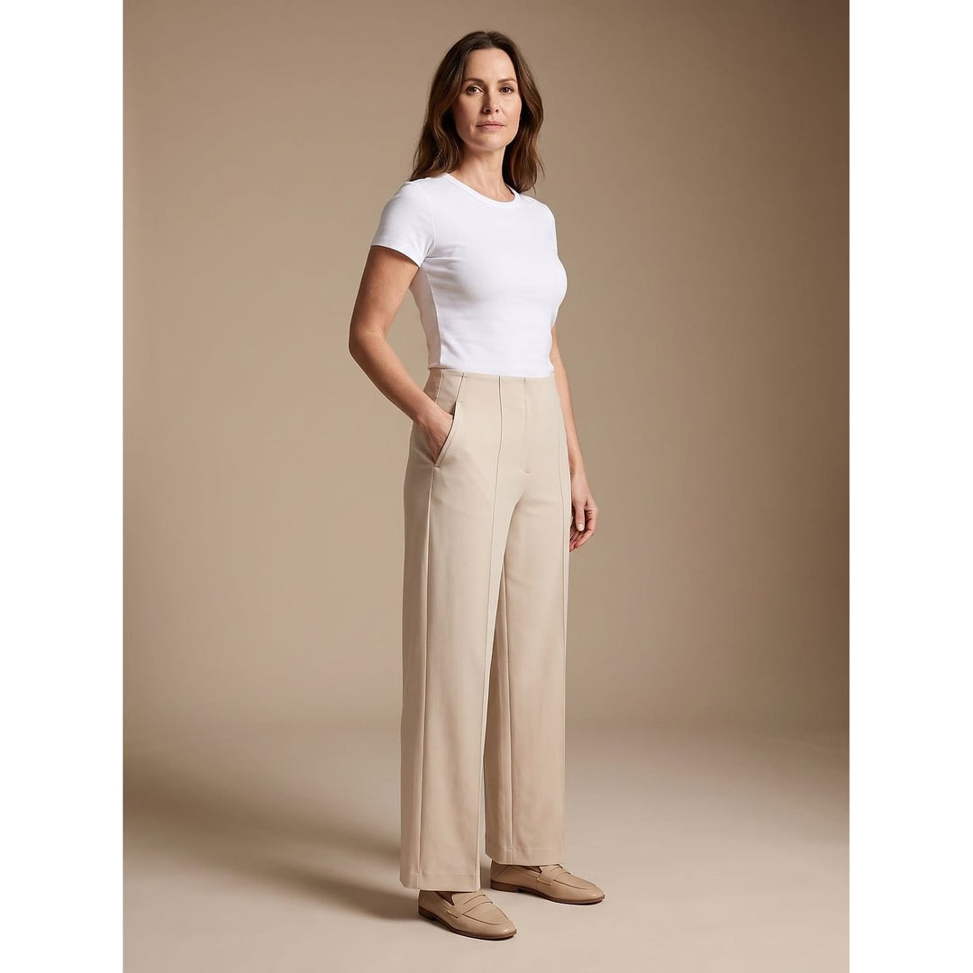 Women's High Waisted Wide Leg Pants in Cream, front view
