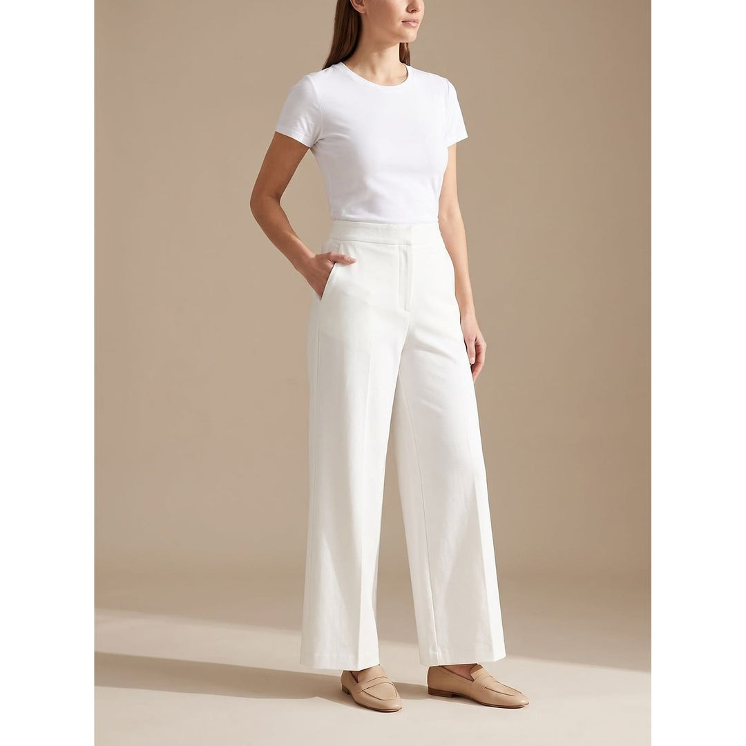 Women's High Waisted Wide Leg Pants in White, front view